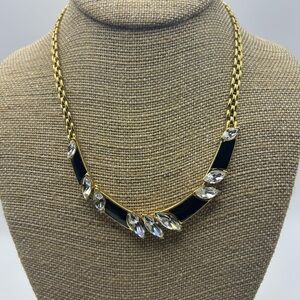 Vintage Trifari Black Enamel Rhinestone Statement Necklace